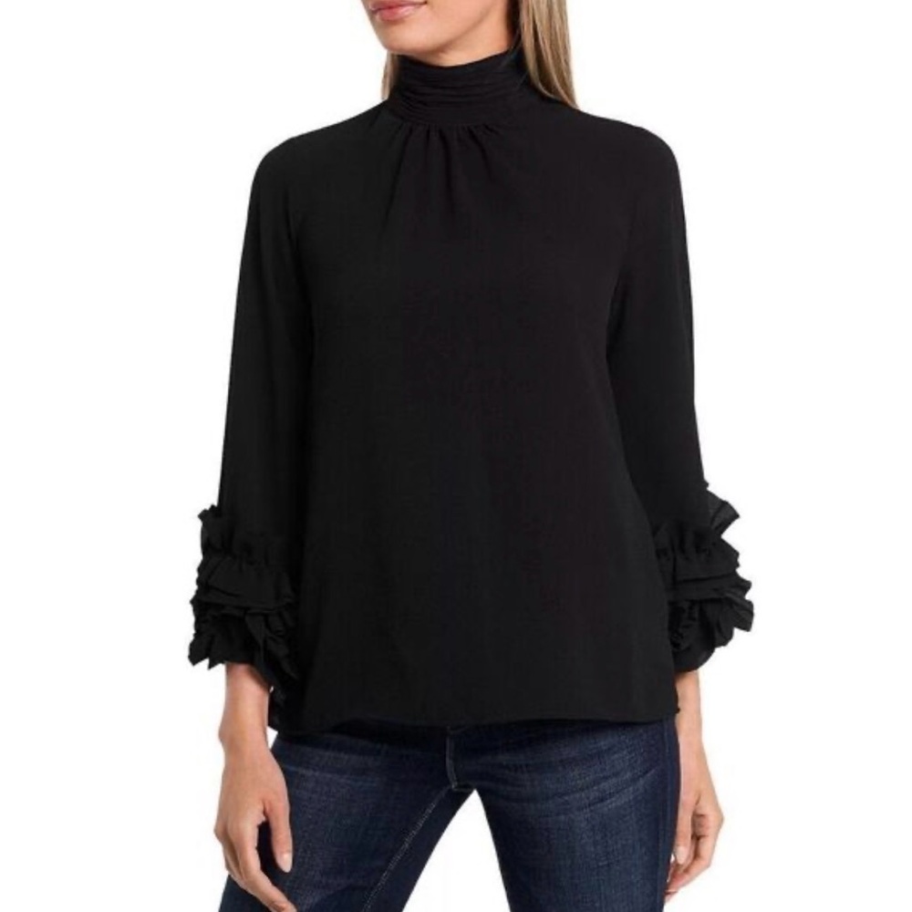 Vince Camuto High Neck Ruffle Sleeve Blouse